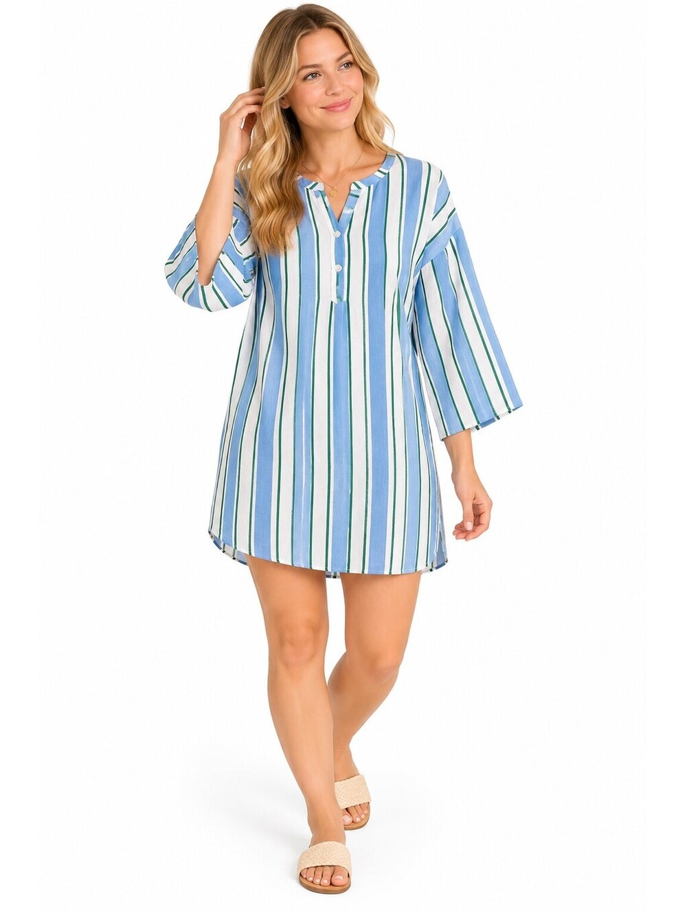 Solid & Striped Mini Shift Dress XL Blue White Striped Linen Blend
